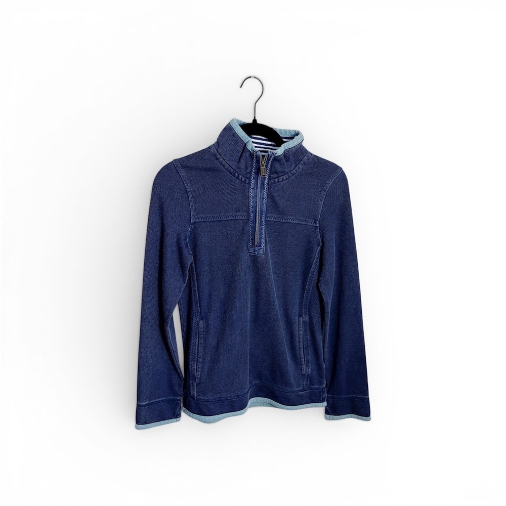 FatFace Sweatshirt Size 2 Blue Airlie Quarter Zip Textured Pique Pullover Pocket